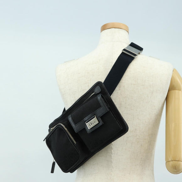 Christian Dior Trotter Canvas Body Bag Black Silver Auth yk20371SAV