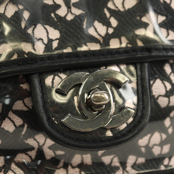 CHANEL Stern Verschluss Kette Handtasche Vinyl Schwarz Silber CC Auth yk20372SAV