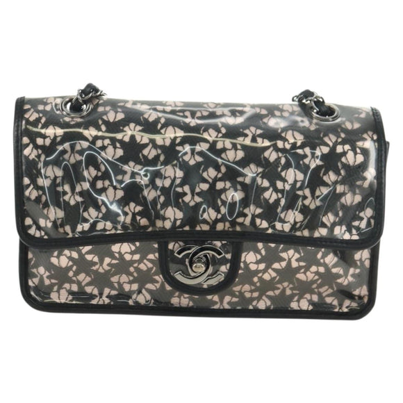 CHANEL Stern Verschluss Kette Handtasche Vinyl Schwarz Silber CC Auth yk20372SAV