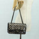 CHANEL Stern Verschluss Kette Handtasche Vinyl Schwarz Silber CC Auth yk20372SAV-24
