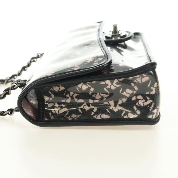 CHANEL Stern Verschluss Kette Handtasche Vinyl Schwarz Silber CC Auth yk20372SAV