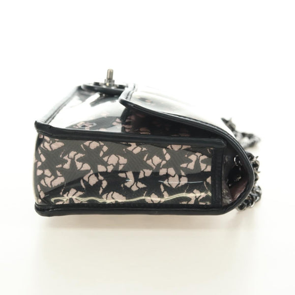 CHANEL Stern Verschluss Kette Handtasche Vinyl Schwarz Silber CC Auth yk20372SAV