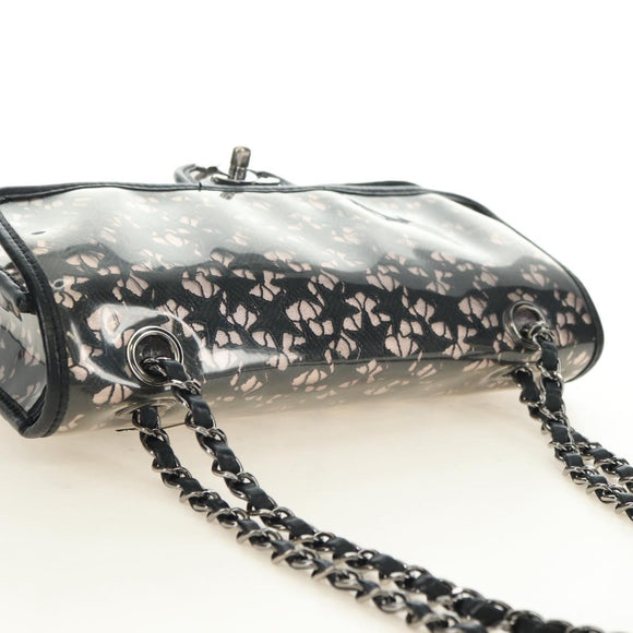 CHANEL Stern Verschluss Kette Handtasche Vinyl Schwarz Silber CC Auth yk20372SAV