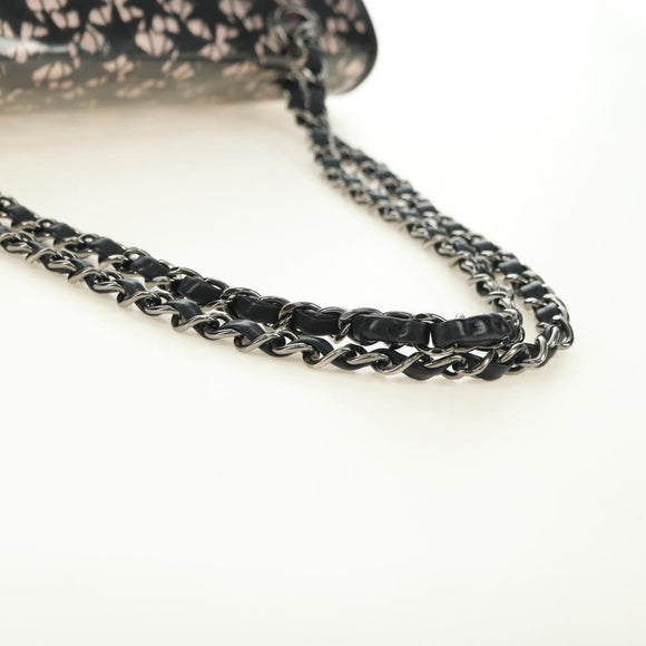 CHANEL Stern Verschluss Kette Handtasche Vinyl Schwarz Silber CC Auth yk20372SAV