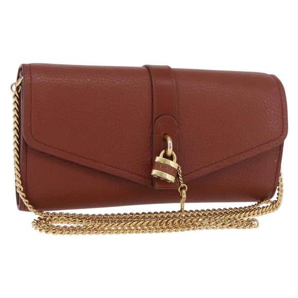 Chloe Chain Wallet Shoulder Bag Leather Brown Gold Auth yk20373A