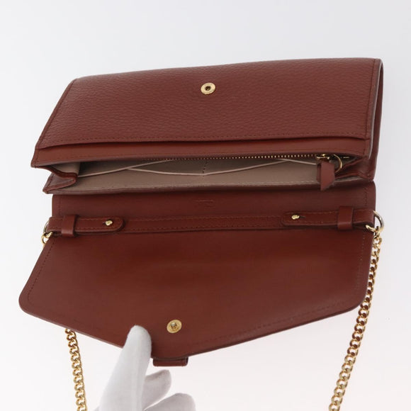 Chloe Chain Wallet Shoulder Bag Leather Brown Gold Auth yk20373A