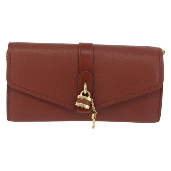 Chloe Chain Wallet Shoulder Bag Leather Brown Gold Auth yk20373A