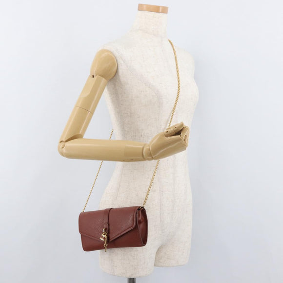 Chloe Chain Wallet Shoulder Bag Leather Brown Gold Auth yk20373A