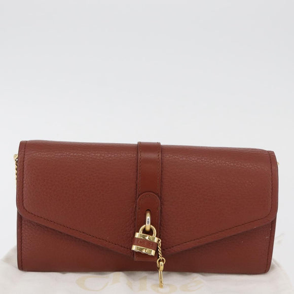 Chloe Chain Wallet Shoulder Bag Leather Brown Gold Auth yk20373A