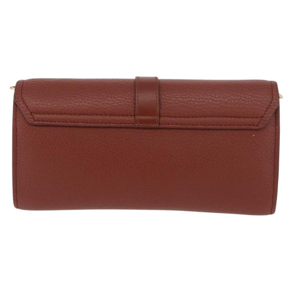 Chloe Chain Wallet Shoulder Bag Leather Brown Gold Auth yk20373A