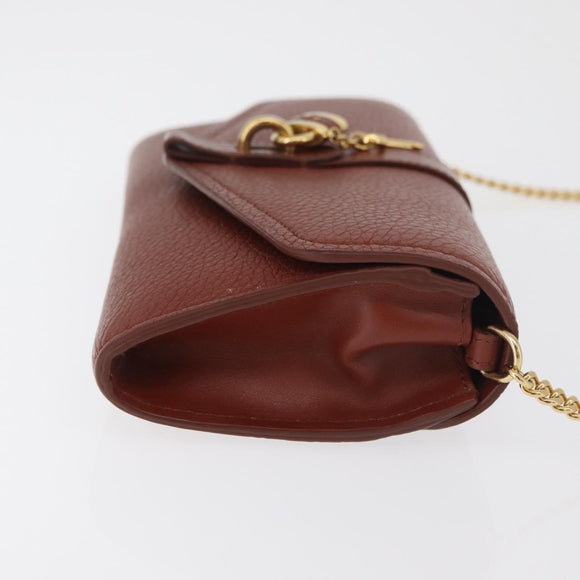 Chloe Chain Wallet Shoulder Bag Leather Brown Gold Auth yk20373A