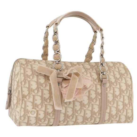 Christian Dior Trotter Canvas Romantic Hand Bag PVC Beige Silver Auth yk20375SAV