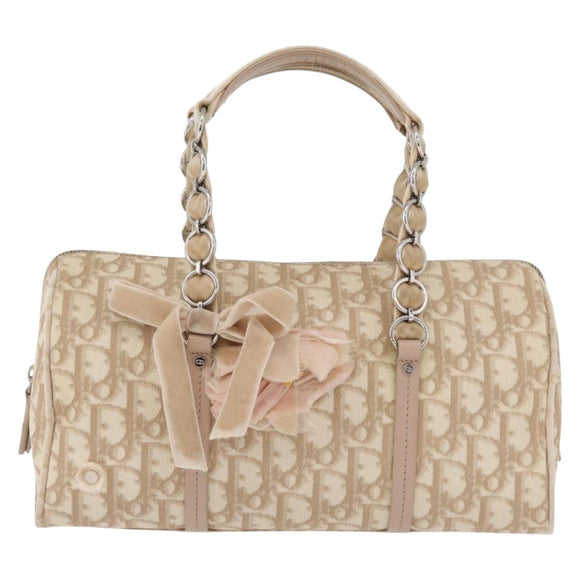 Christian Dior Trotter Canvas Romantic Hand Bag PVC Beige Silver Auth yk20375SAV