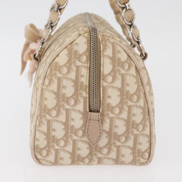 Christian Dior Trotter Canvas Romantic Hand Bag PVC Beige Silver Auth yk20375SAV