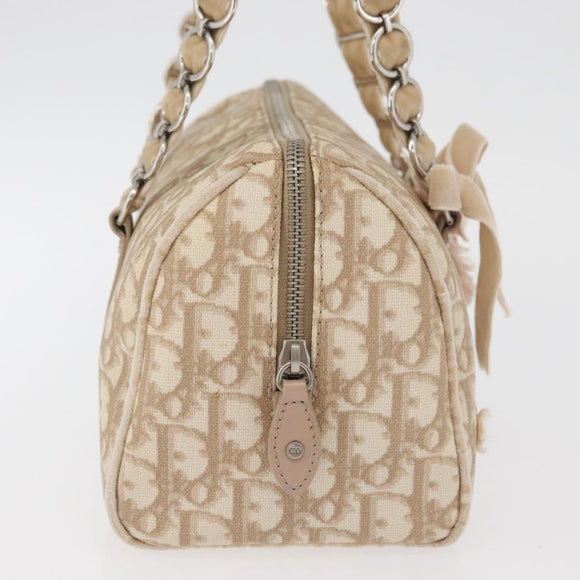 Christian Dior Trotter Canvas Romantic Hand Bag PVC Beige Silver Auth yk20375SAV