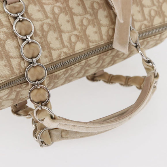 Christian Dior Trotter Canvas Romantic Hand Bag PVC Beige Silver Auth yk20375SAV