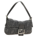 FENDI Zucca Canvas Mamma Baguette Shoulder Bag Wool Gray Silver Auth yk20376SAV-1