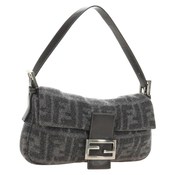 FENDI Zucca Canvas Mamma Baguette Shoulder Bag Wool Gray Silver Auth yk20376SAV