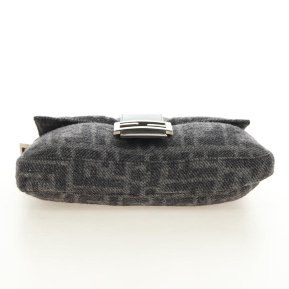 FENDI Zucca Canvas Mamma Baguette Shoulder Bag Wool Gray Silver Auth yk20376SAV