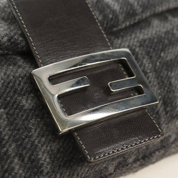 FENDI Zucca Canvas Mamma Baguette Shoulder Bag Wool Gray Silver Auth yk20376SAV