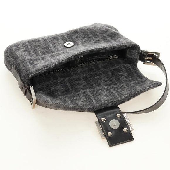FENDI Zucca Canvas Mamma Baguette Shoulder Bag Wool Gray Silver Auth yk20376SAV