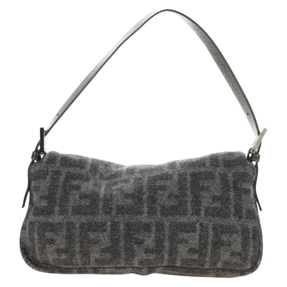FENDI Zucca Canvas Mamma Baguette Shoulder Bag Wool Gray Silver Auth yk20376SAV
