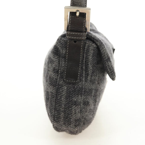 FENDI Zucca Canvas Mamma Baguette Shoulder Bag Wool Gray Silver Auth yk20376SAV