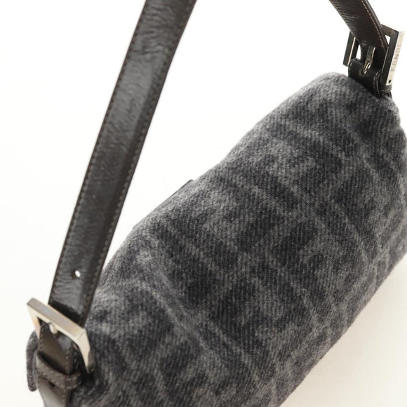 FENDI Zucca Canvas Mamma Baguette Shoulder Bag Wool Gray Silver Auth yk20376SAV