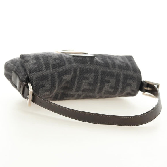 FENDI Zucca Canvas Mamma Baguette Shoulder Bag Wool Gray Silver Auth yk20376SAV