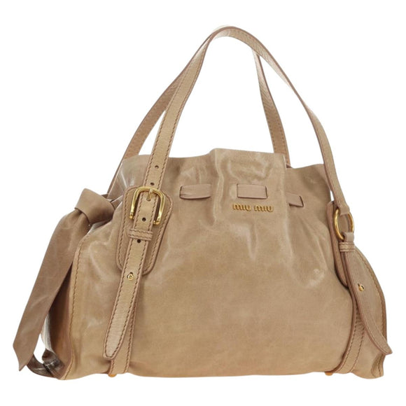 Miu Miu Shoulder Bag Leather Gold Beige Auth yk20378SAM