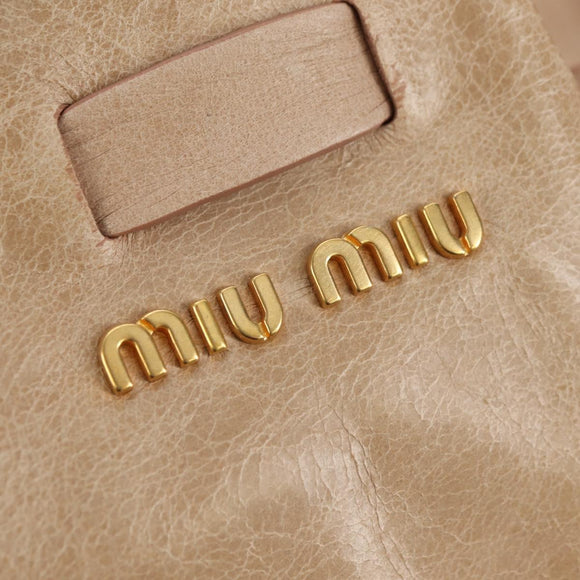 Miu Miu Shoulder Bag Leather Gold Beige Auth yk20378SAM