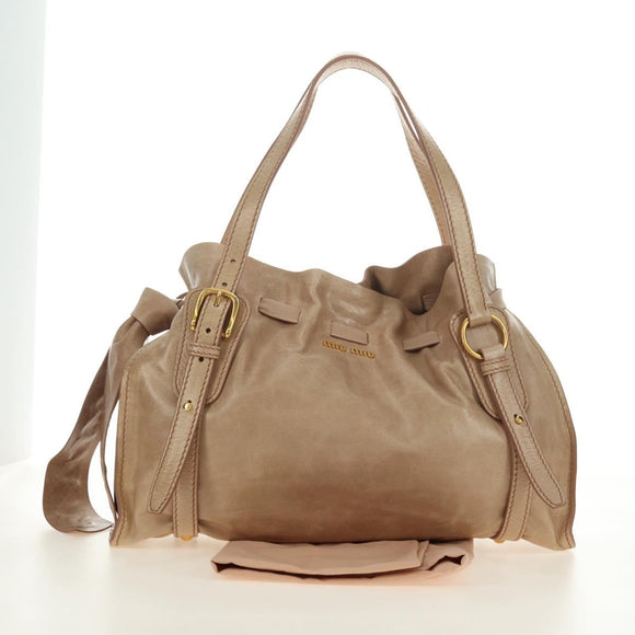 Miu Miu Shoulder Bag Leather Gold Beige Auth yk20378SAM