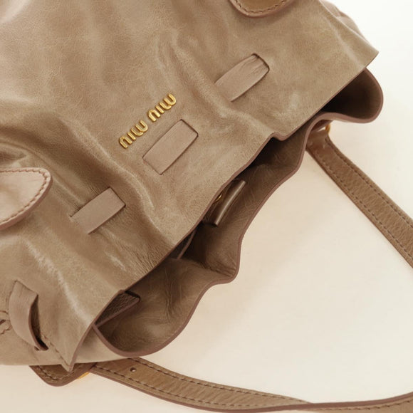 Miu Miu Shoulder Bag Leather Gold Beige Auth yk20378SAM
