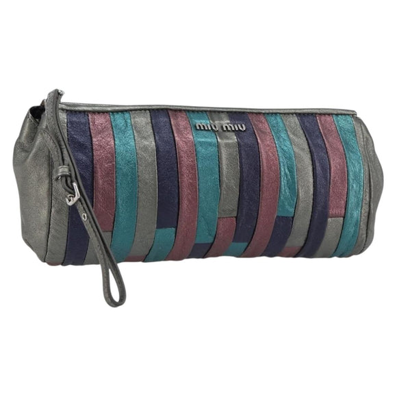 Miu Miu Täschchen Leder Multicolor Silber Auth yk20380A