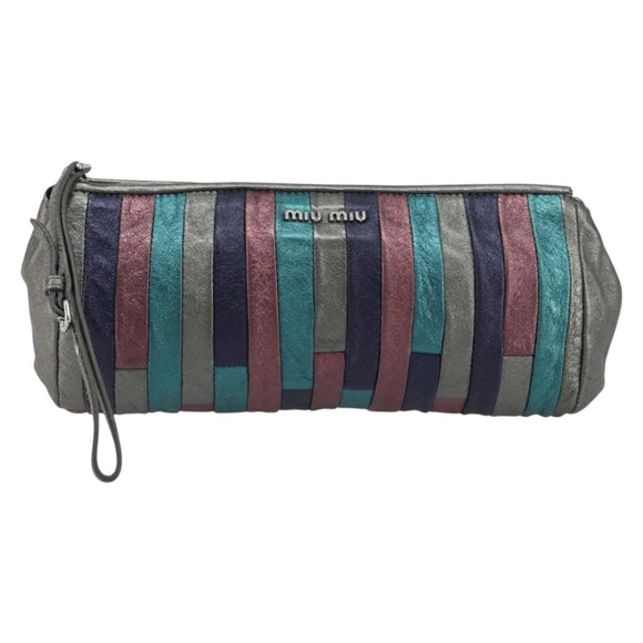 Miu Miu Täschchen Leder Multicolor Silber Auth yk20380A