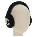 CHANEL COCO Mark Earmuffs Fabric Cap Wool Black White CC Auth yk20385SAV-1