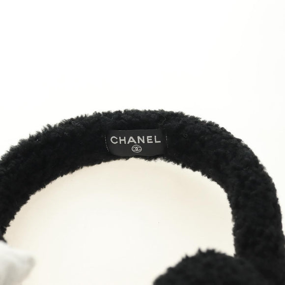 CHANEL COCO Mark Earmuffs Fabric Cap Wool Black White CC Auth yk20385SAV