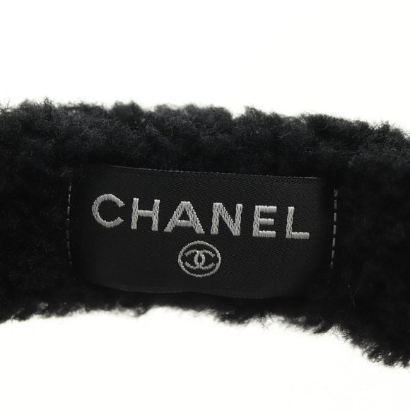 CHANEL COCO Mark Earmuffs Fabric Cap Wool Black White CC Auth yk20385SAV