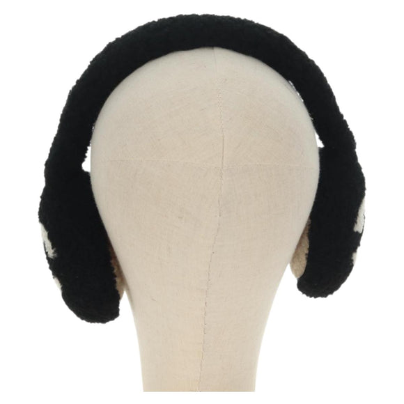 CHANEL COCO Mark Earmuffs Fabric Cap Wool Black White CC Auth yk20385SAV