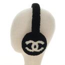 CHANEL COCO Mark Earmuffs Fabric Cap Wool Black White CC Auth yk20385SAV-4