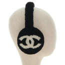 CHANEL COCO Mark Earmuffs Fabric Cap Wool Black White CC Auth yk20385SAV-5