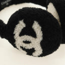 CHANEL COCO Mark Earmuffs Fabric Cap Wool Black White CC Auth yk20385SAV-6