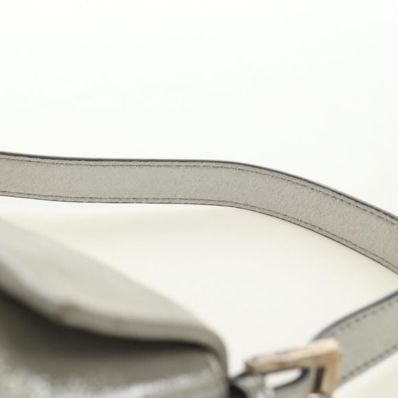 FENDI Rhinestone Mamma Baguette Shoulder Bag Leather Silver Auth yk20386SM
