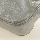 FENDI Rhinestone Mamma Baguette Shoulder Bag Leather Silver Auth yk20386SM-16