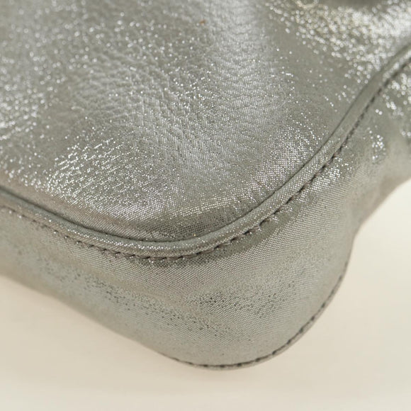 FENDI Rhinestone Mamma Baguette Shoulder Bag Leather Silver Auth yk20386SM