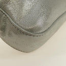 FENDI Rhinestone Mamma Baguette Shoulder Bag Leather Silver Auth yk20386SM-17
