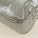 FENDI Rhinestone Mamma Baguette Shoulder Bag Leather Silver Auth yk20386SM-18