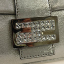 FENDI Rhinestone Mamma Baguette Shoulder Bag Leather Silver Auth yk20386SM-19