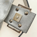 FENDI Rhinestone Mamma Baguette Shoulder Bag Leather Silver Auth yk20386SM-21