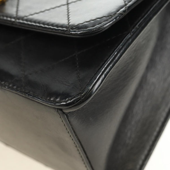CHANEL Matelasse Hand Bag Leather Black Gold CC Auth yk20389SAV